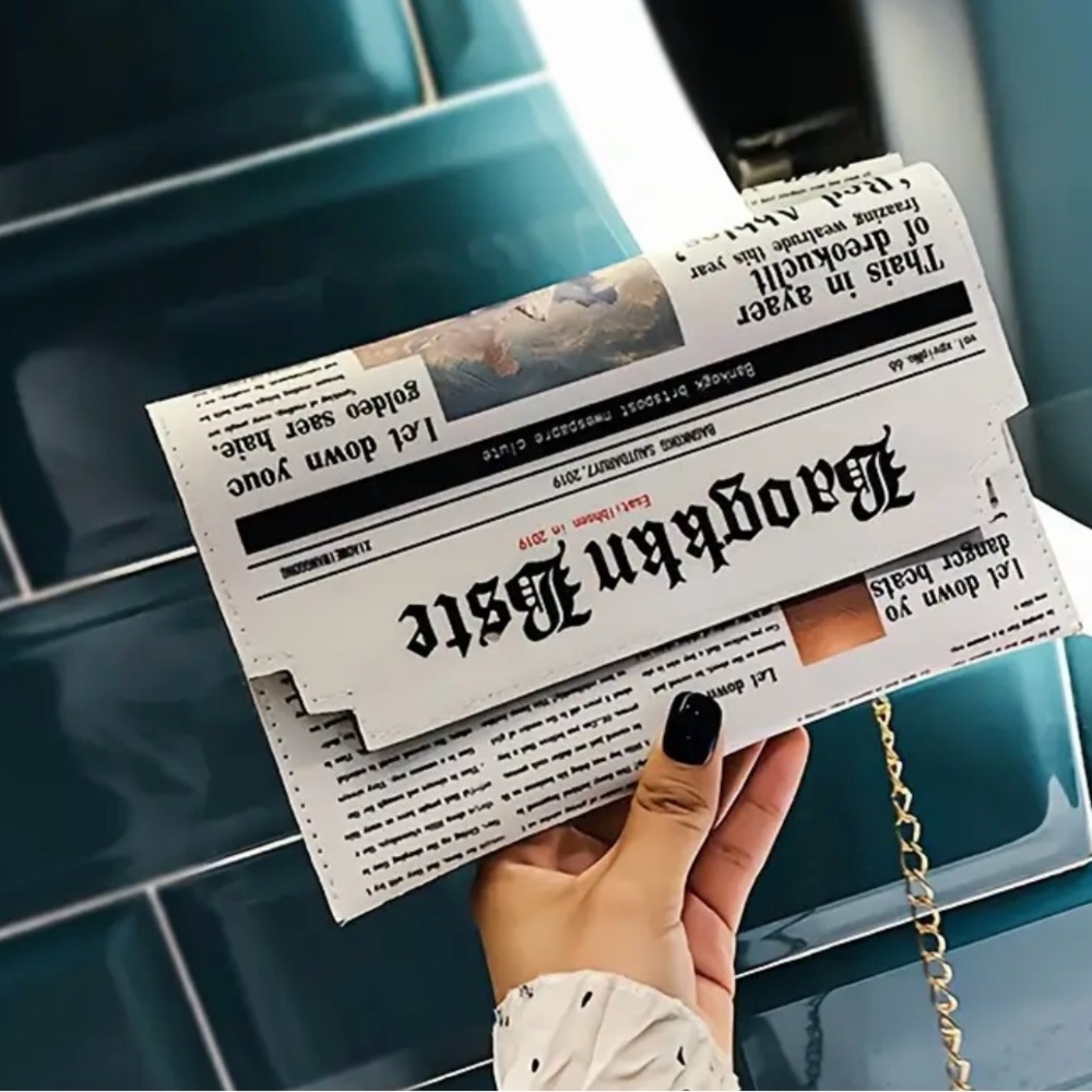 Newspaper Print Clutch Bag